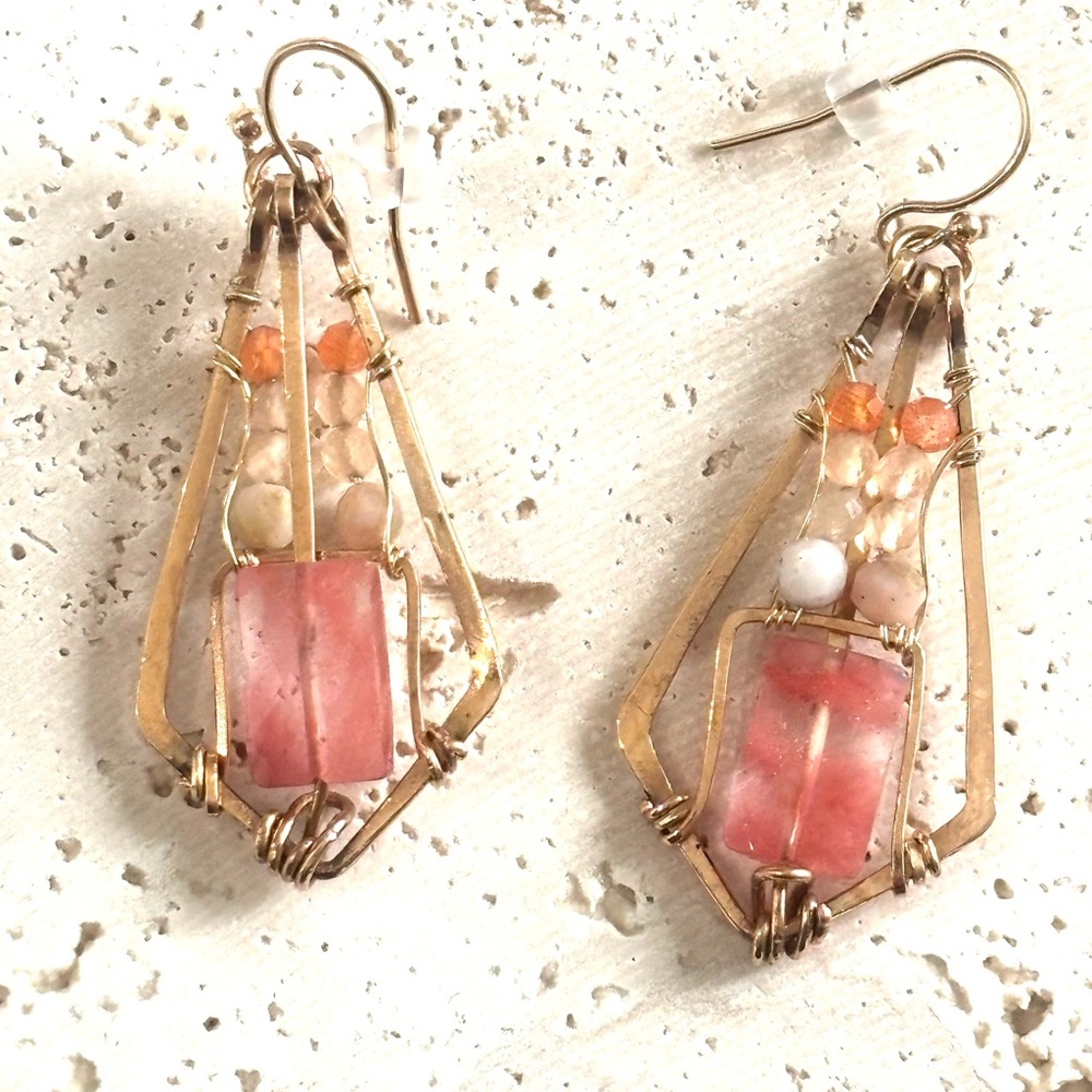 Apricot Earrings- cherry quartz, opal
